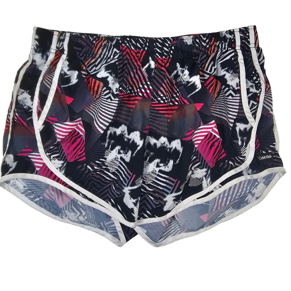 Calvin Klein Performance‎ Womens Large Running Shorts Abstract Print Black Pink